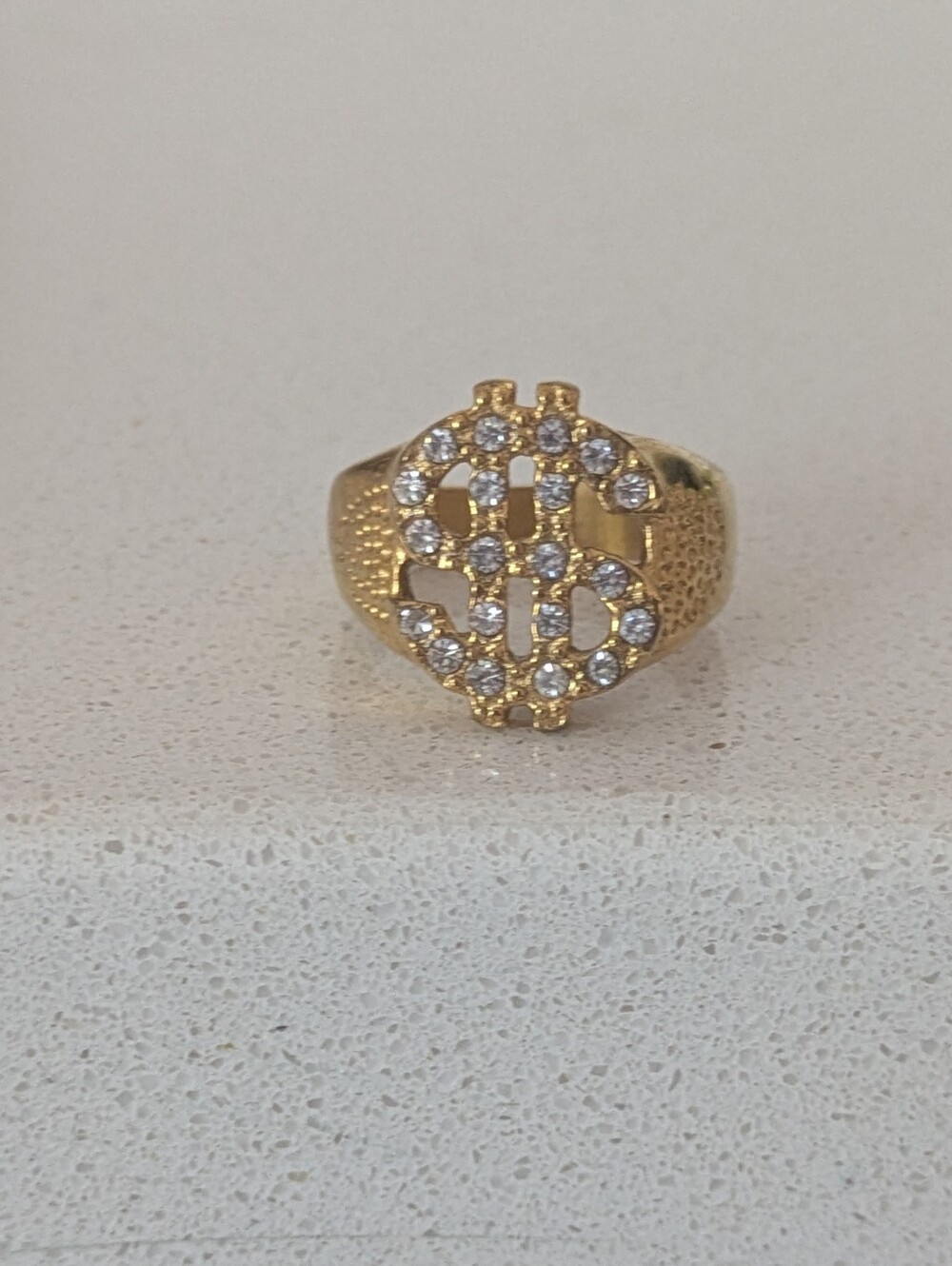 Gold-Tone Crystal $ Money Ring, Sz 8.5